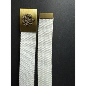La Mode Canvas Belt White Brass Buckle Adjustable Y2K 80s 90s Casual Workwear